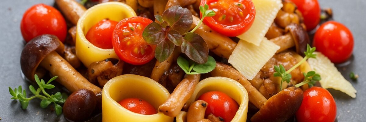 Pioppino-Pasta mit Kirschtomaten - Umami-Pasta mit Pioppino und Kirschtomaten - Rezept