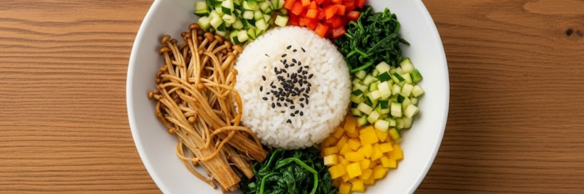 Reis-Bowl mit Enoki und gebratenem Gemüse - Reis-Bowl mit Enoki und Gemüse - Asia-Rezept