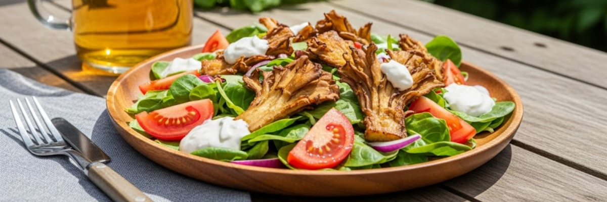 Maitake-Salat mit Joghurt-Dressing - Maitake-Salat mit Joghurt-Dressing - Rezept