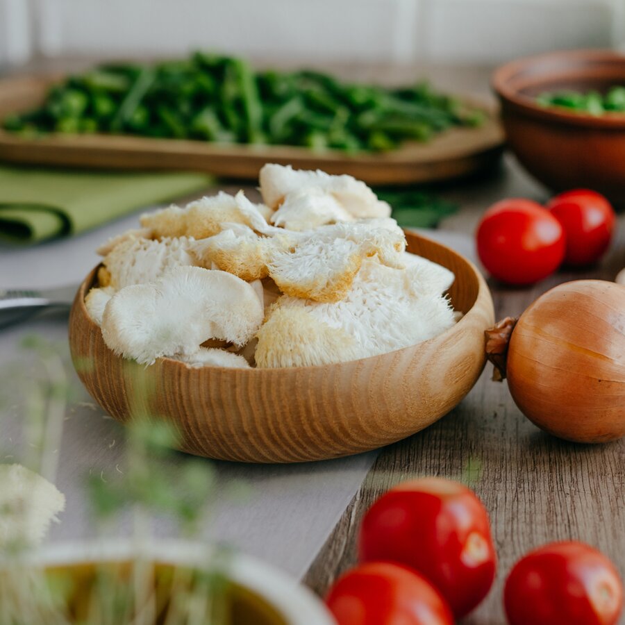 Hericium für die Zubereitung der Crab Cakes